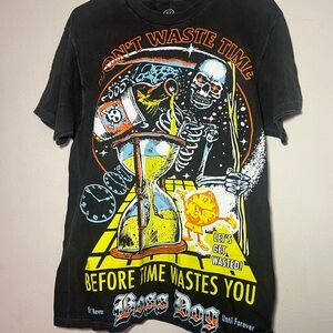 Black Graphic T-Shirt with Skeleton Design